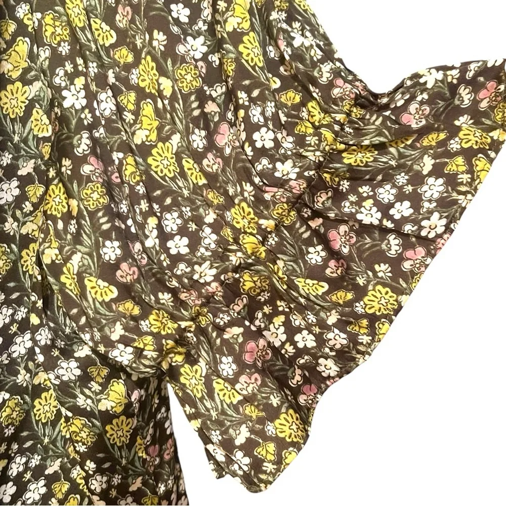J.Crew Ruffle Featherweight Satin Scoop Neck Top in Floral Stripe‎ Cottagecore M